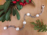 Image 5 of Sterling Chain Bracelet with White Pearls 1YB