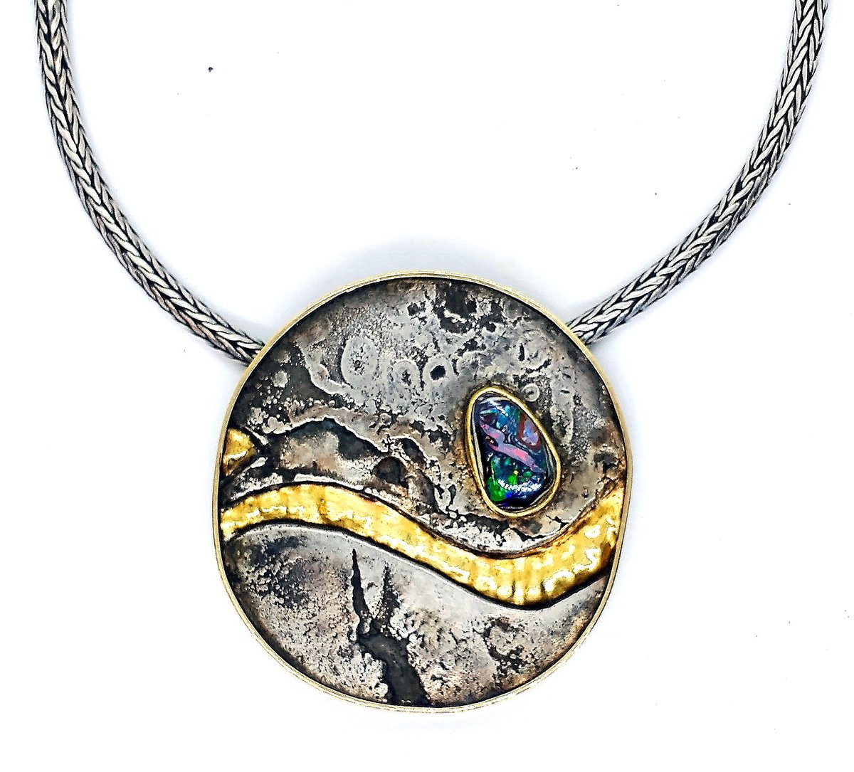 Image of Gold and Silver Fused Pendant with Opal
