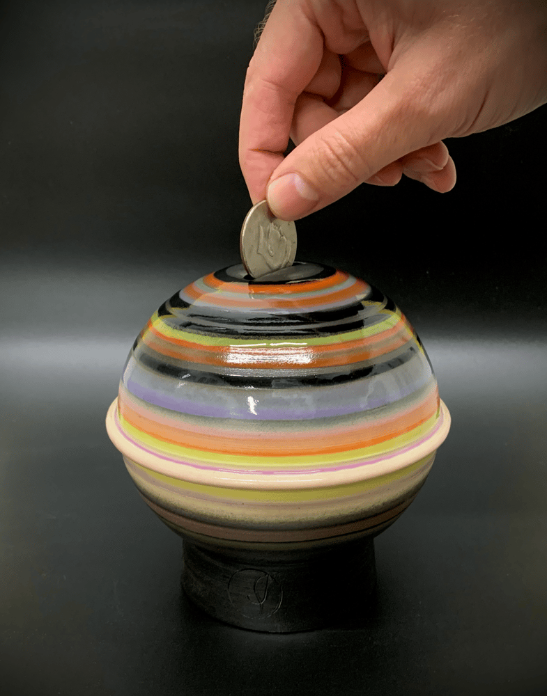 Image of Sediment Coin Jar | Orange, Black and Purple Color 