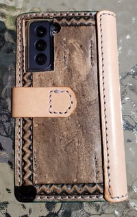 Image 4 of Custom Hand Tooled Leather Smartphone smart phone case. Made to fit any phone. 