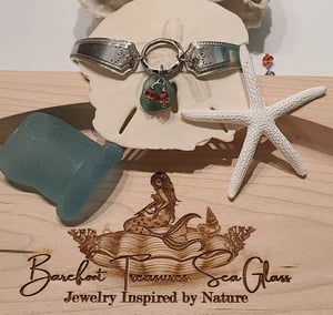 Image of Genuine Sea Glass and Vintage Spoon Bracelet w/ Crystals- Adjustable - #EB-379