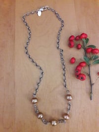 Image 1 of Antiqued Link Necklace with Taupe Pearls 5GH