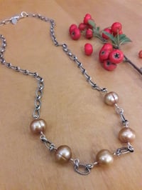 Image 2 of Antiqued Link Necklace with Taupe Pearls 5GH