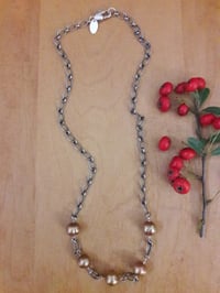 Image 3 of Antiqued Link Necklace with Taupe Pearls 5GH