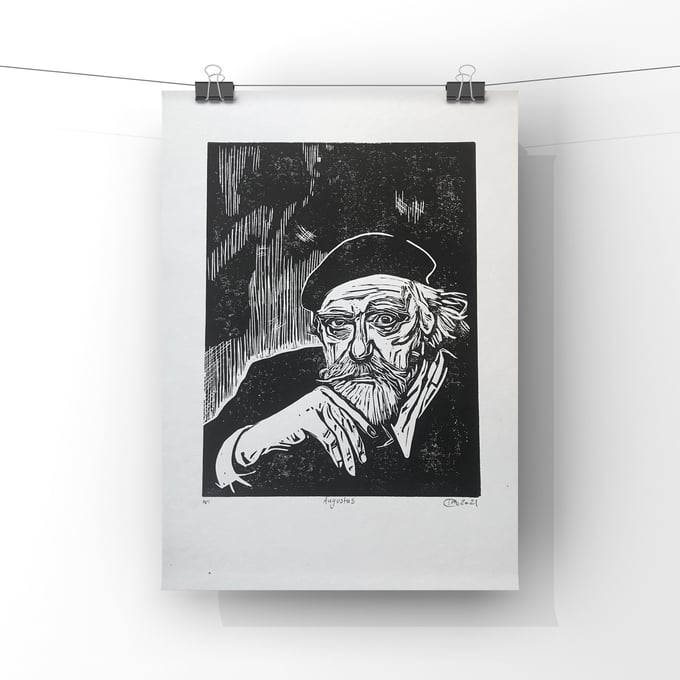 Image of Augustus John. Hand Made. Original A4 linocut print. Limited and Signed. Art.