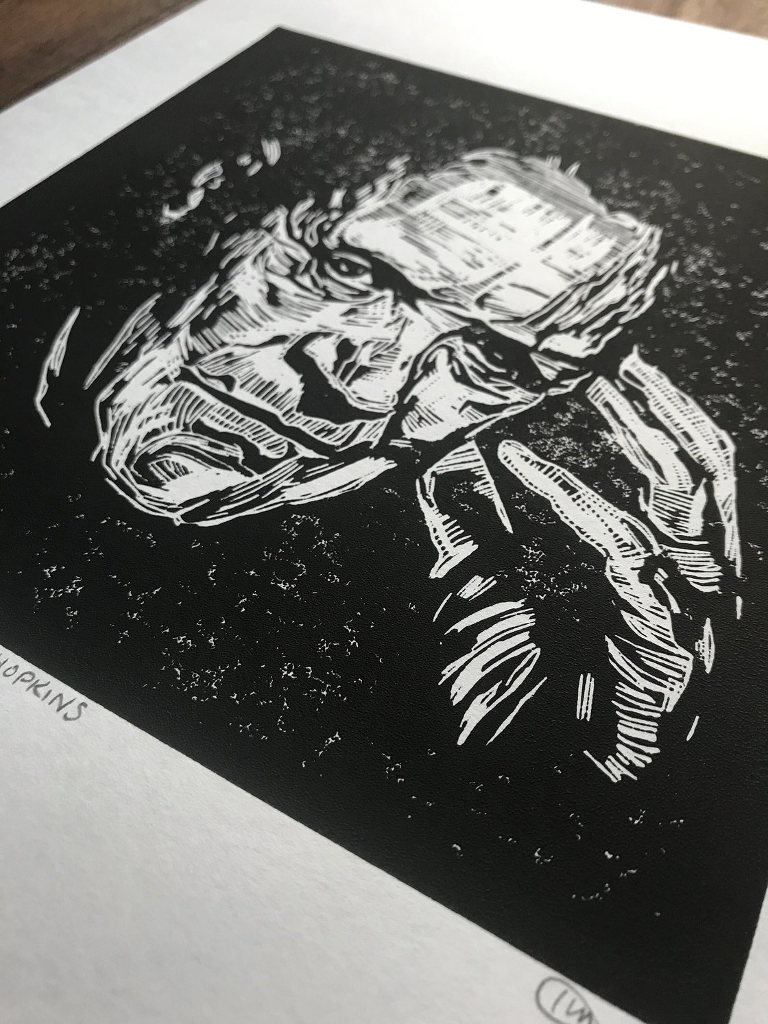 Image of Anthony Hopkins. Hand Made. Original A4 linocut print. Limited and Signed. Art.