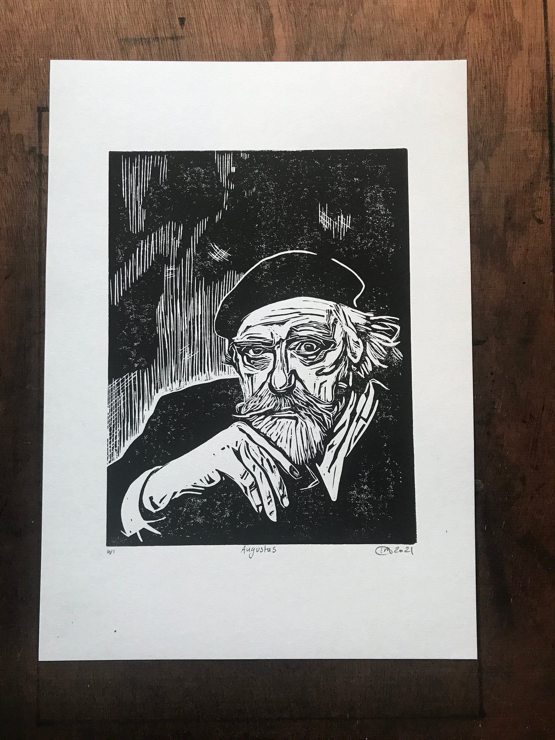 Image of Augustus John. Hand Made. Original A4 linocut print. Limited and Signed. Art.