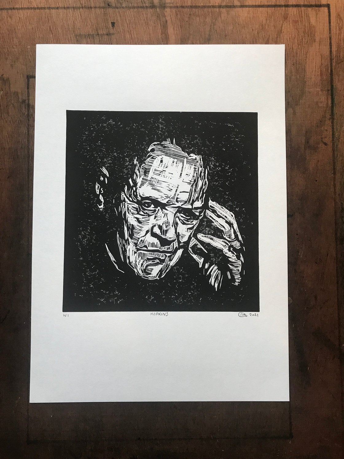 Image of Anthony Hopkins. Hand Made. Original A4 linocut print. Limited and Signed. Art.