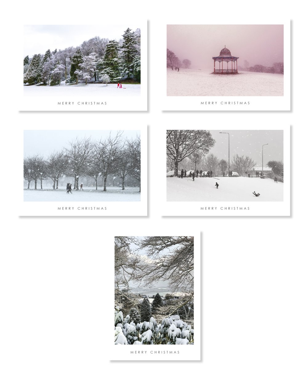 Christmas Cards. Set of 5 Snowy Dundee Scenes.