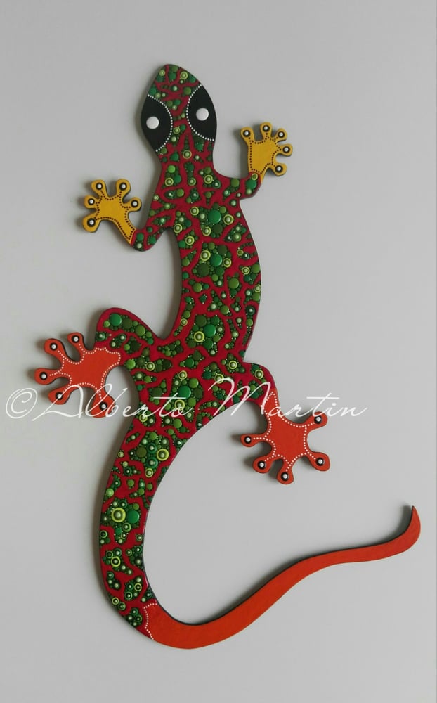 Image of Lizard - Gecko 5/ dot art mdf/ handpainted/ Gift ideas/ by Alberto Martin