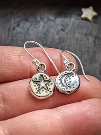 Image 2 of Night Magic moon & star recycled silver earrings