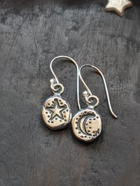 Image 1 of Night Magic moon & star recycled silver earrings