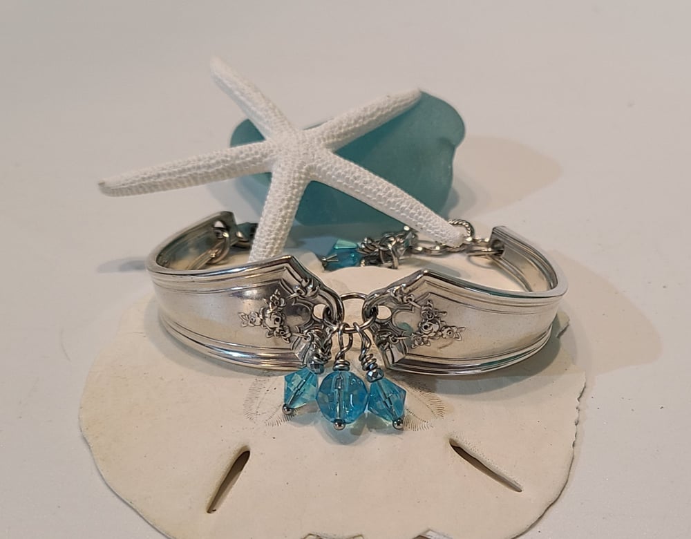 Image of Vintage Spoon Bracelet with Blue Crystals - Adjustable - Gift Boxed - #EB-381