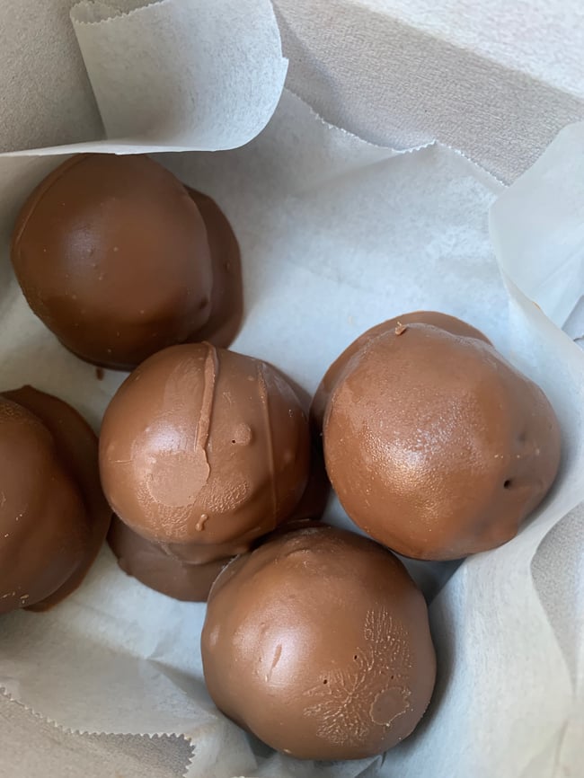 Dark chocolate truffles in a box