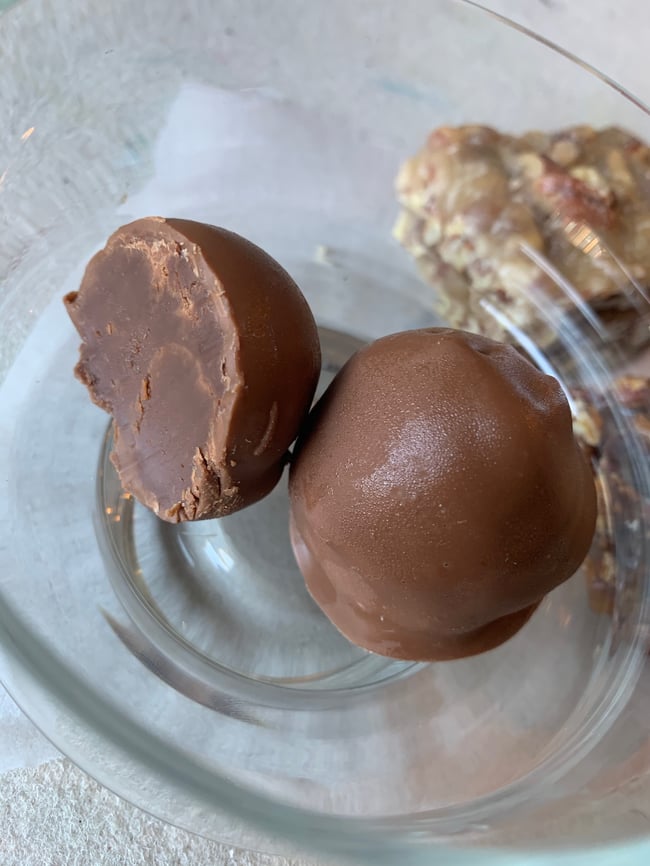 Dark chocolate truffles in a box