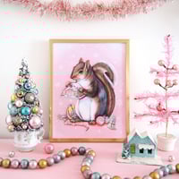 Image 2 of Christmas Squirrel 8.5 x 11 print 