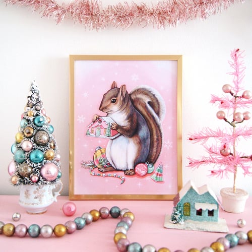 Image of Christmas Squirrel 8.5 x 11 print 