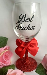 Image 1 of Teacher Glitter wine glass, Teacher gift, Personalised glitter gift, Personalised glitter wine  glas