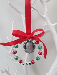 Image 1 of 6cm Personalised Photo Christmas Tree Decoration, Beaded hanging decoration, Remembrance tree decor
