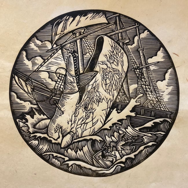 Moby Dick Block Print