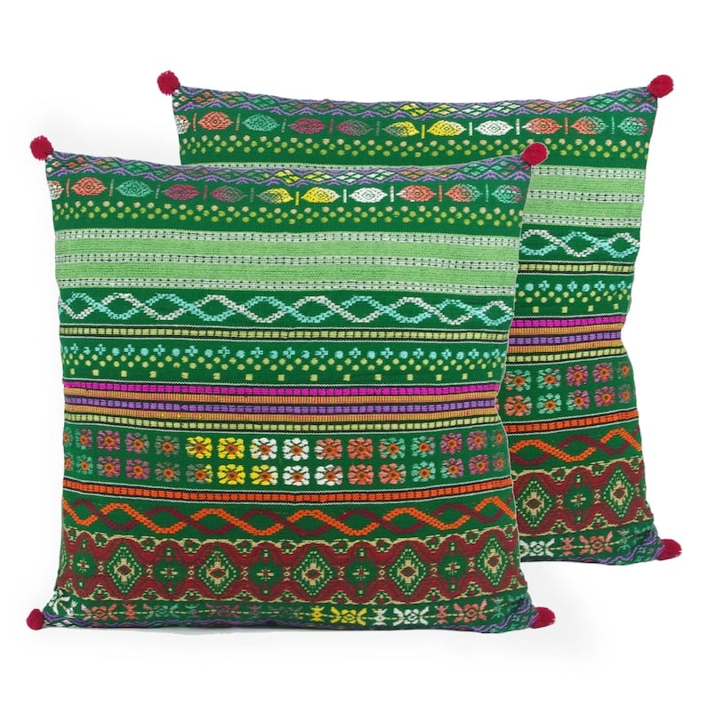 Image of Pair of Green Handmade Pillows