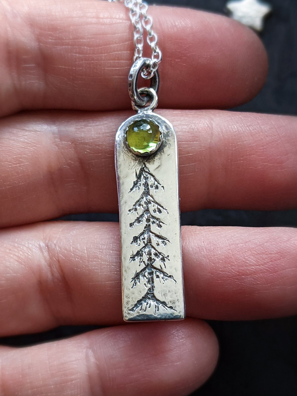 Frozen Pine peridot & recycled silver pendant