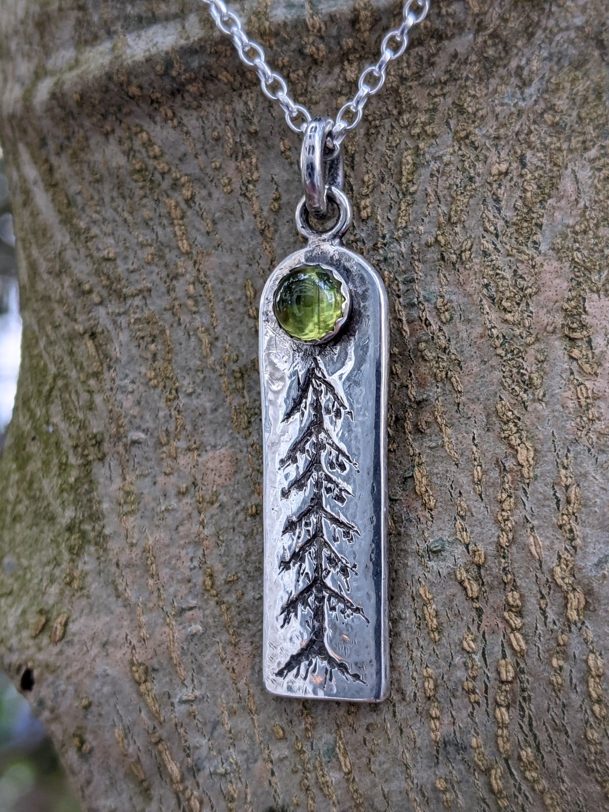 Frozen Pine peridot & recycled silver pendant