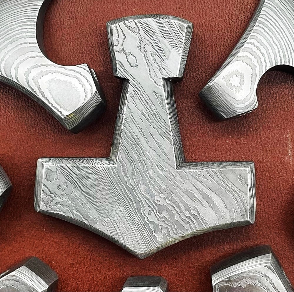 Image of Pattern Welded Steel Mjollnir Pendant (commission)