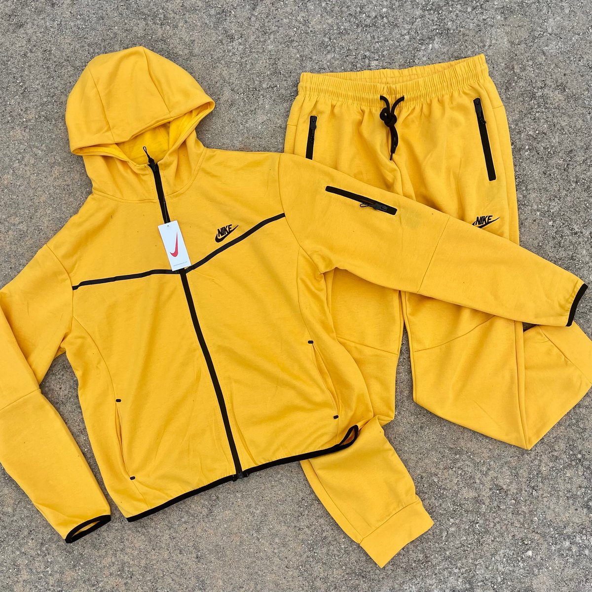 Men’s Bruce Lee Yellow Slim Fit Tech Zip Up Hoodie Sweatpants Set