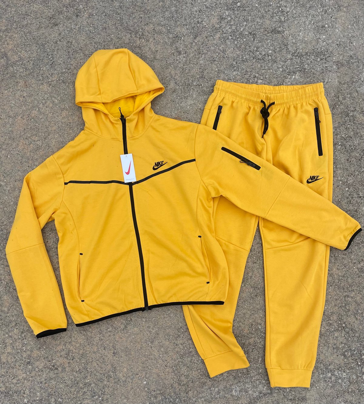 Men’s Bruce Lee Yellow Slim Fit Tech Zip Up Hoodie Sweatpants Set