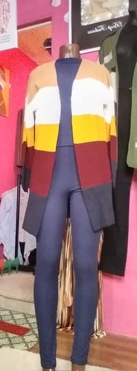 Image 1 of NAVY MIX COLOR BLOCK CARDIGAN 