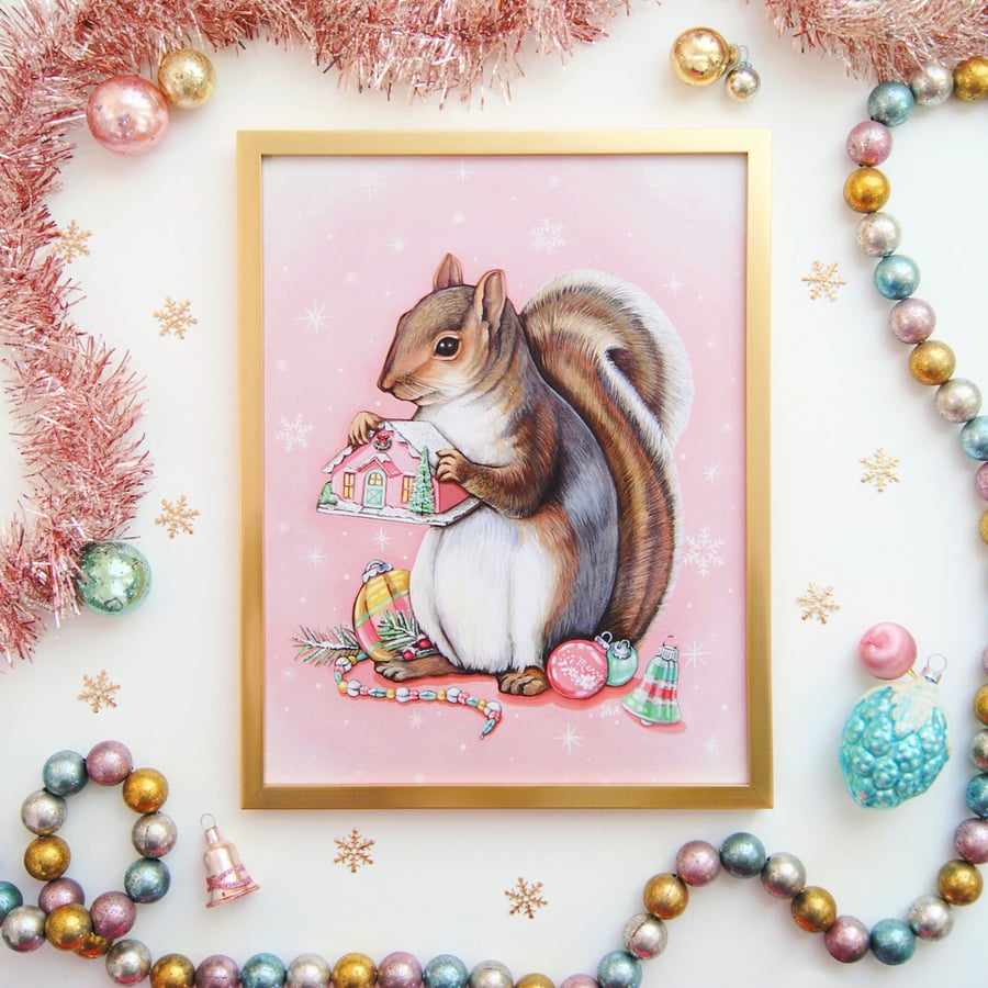 Image of Christmas Squirrel 8.5 x 11 print 