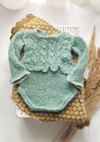 Image 1 of Knitted newborn bodysuit for photoshoots - Kathy - dusty mint