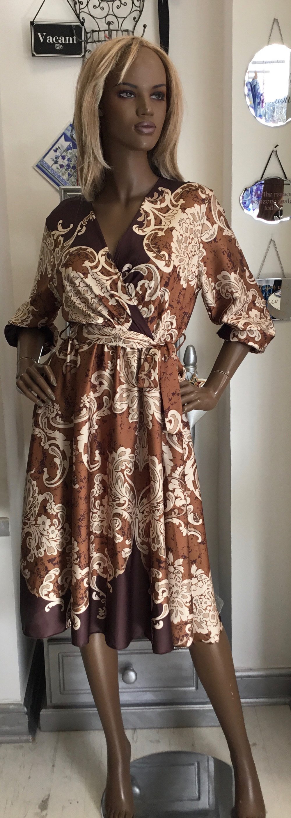Image of BROWN BELTED DRESS 10/12  £24 WAS £32