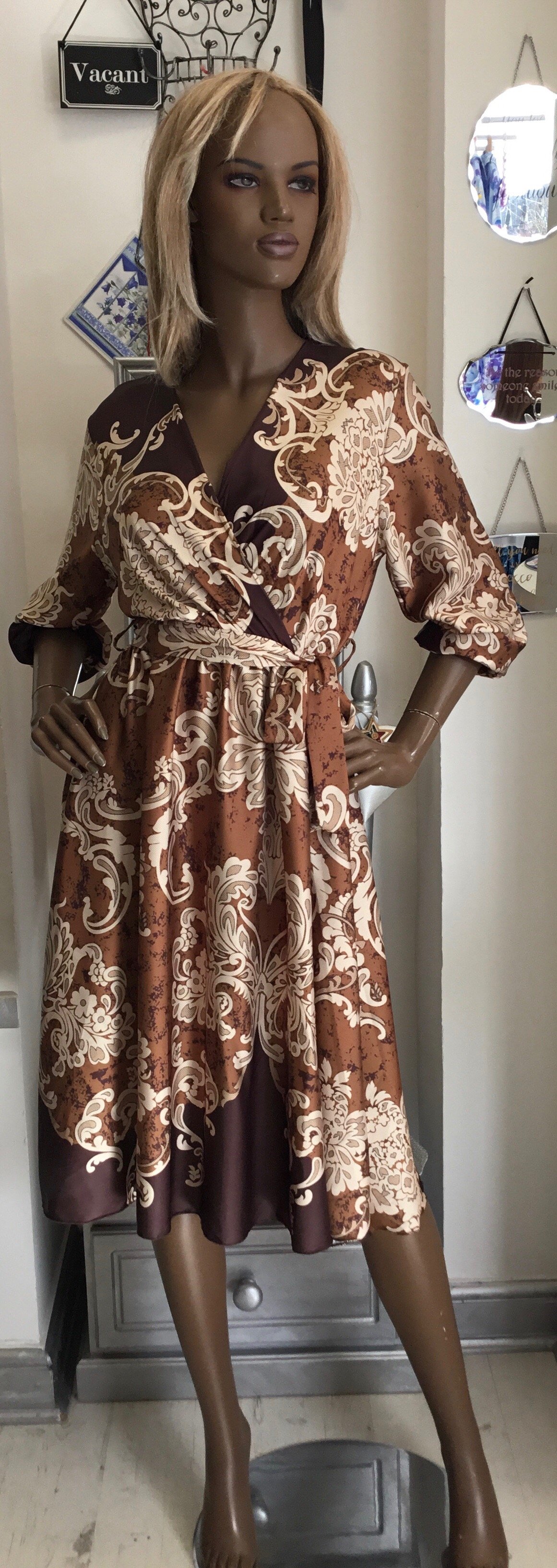 Image of BROWN BELTED DRESS 10/12  £14 WAS £28