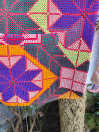 Image 4 of Woodstock Reversible Gilet - Vintage kantha fabric and white teddy fur - neon pop