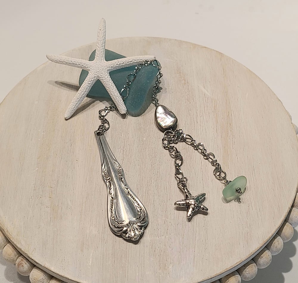 Image of Vintage Spoon Bookmark with Genuine Sea Glass - Starfish Charm - Gift Boxed - #EB-382