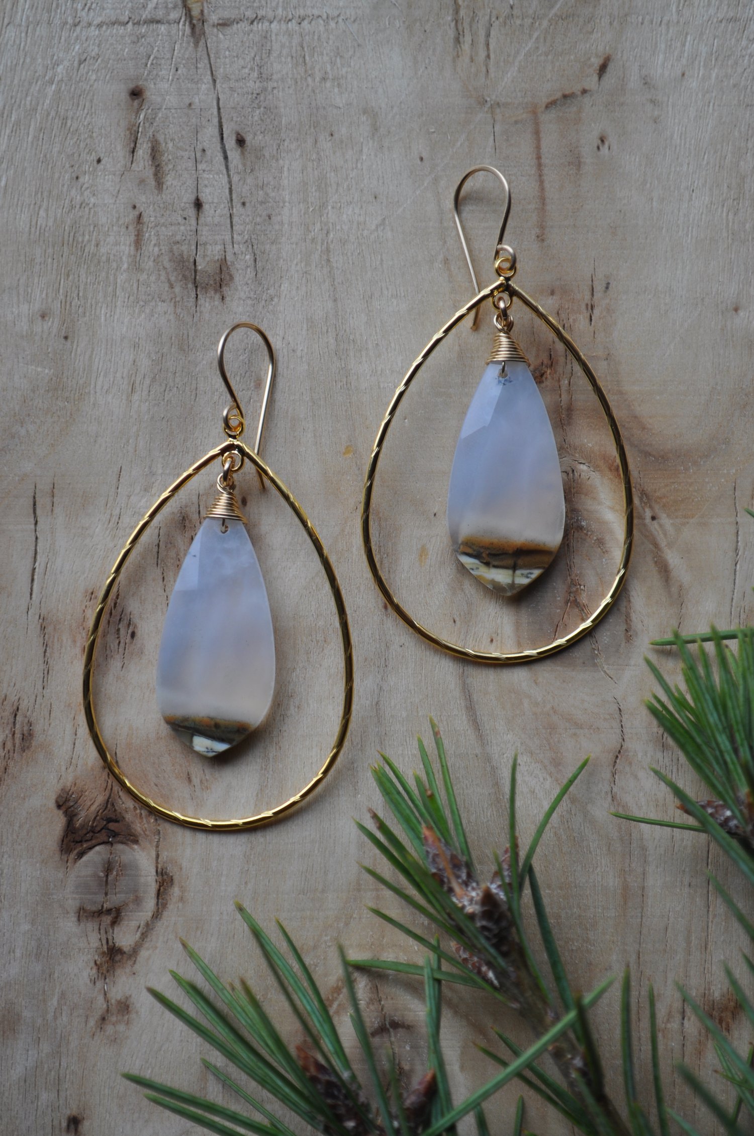 Image of Dendritic Agate Teardrop Hoop Dangles