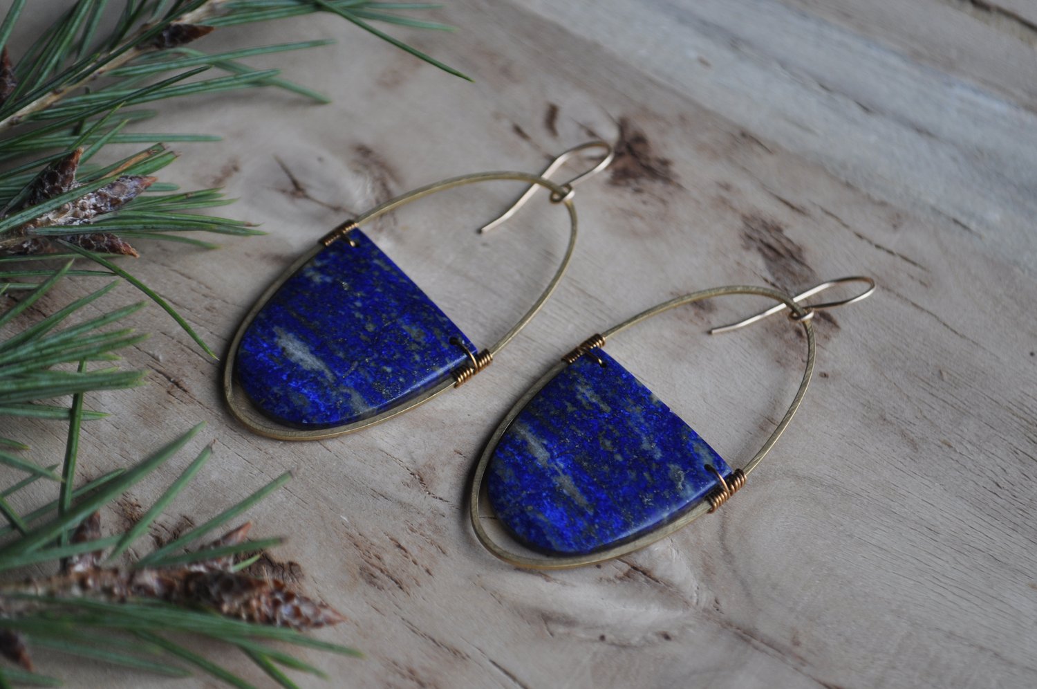 Image of One of a Kind Lapis Half Oval Dangles