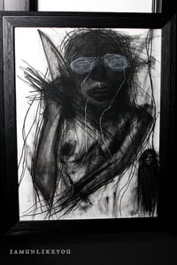 Image 1 of When I Saw My Reflection, I Left My Body 18 x 24" [Original Chracoal Drawing Framed]