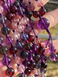 Image 2 of Mixed Purple Gemstone Mala, Amethyst, Purple Garnet, Kunzite, Iolite, Fluorite, Super Seven Amethyst
