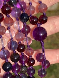 Image 4 of Mixed Purple Gemstone Mala, Amethyst, Purple Garnet, Kunzite, Iolite, Fluorite, Super Seven Amethyst