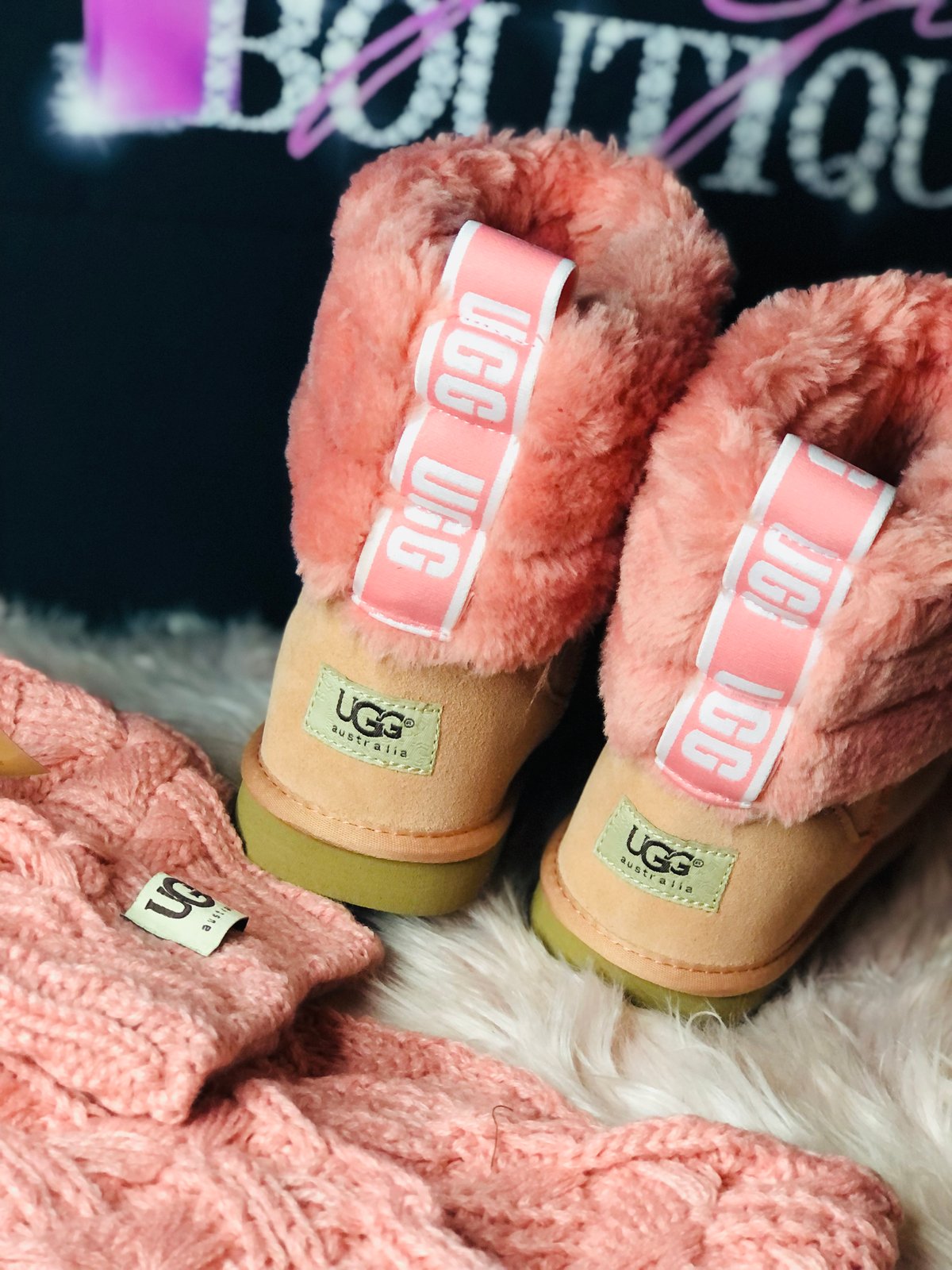 peach fluffy uggs