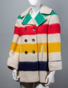Womens Vintage Hudson's Bay Wool Point Blanket Jacket with bold color stripes  size Medium 38 w hood