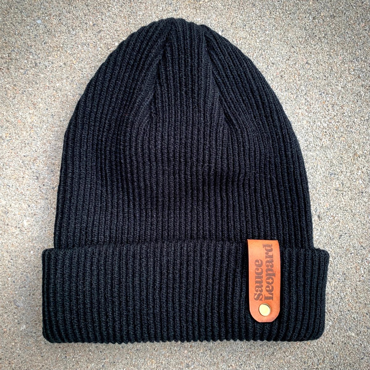 Image of Leather Cuff Black Beanie