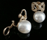Image 2 of SUBSTANTIAL1970s 18CT YG 11.5MM BAROQUE CULTURED PEARL DIAMOND BOW CLIP EARRINGS