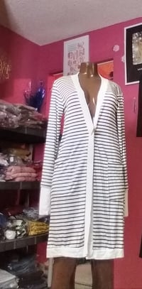 Image 3 of OPEN FRONT STRIPED CARDIGAN  IVORY/BLACK 