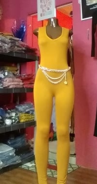 Image 1 of RACER BACK BODYCON JUMPSUIT MUSTARD