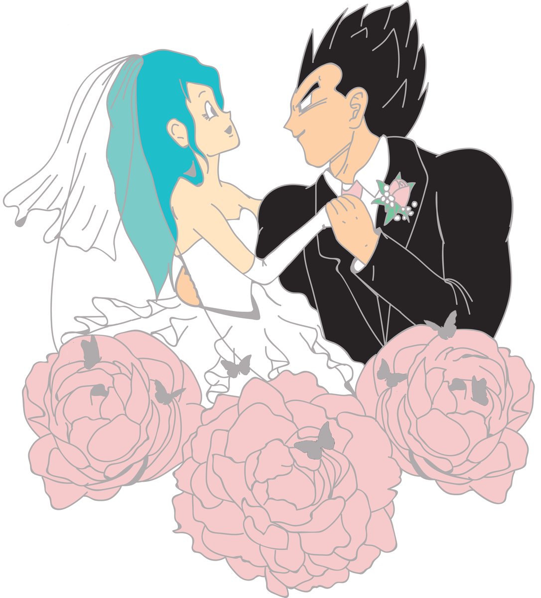 Vegeta X Bulma Wedding Hard Enamel Pin | Ghost Glitter