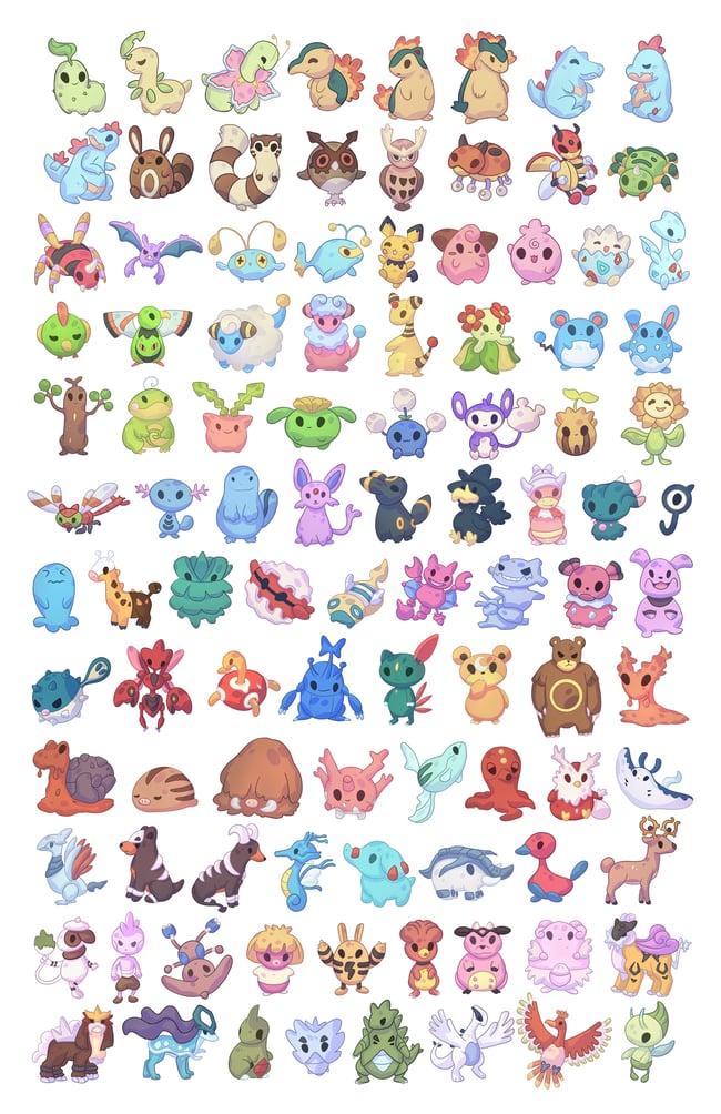 Gen 2 Pokemon (Johto) 11x17inch Print | Hiyomii